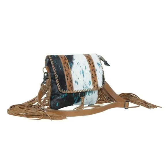 Cross Body Country Western Fringe Blue NFR Tooled Leather Bag Purse cowgirl - Picture 5 of 9